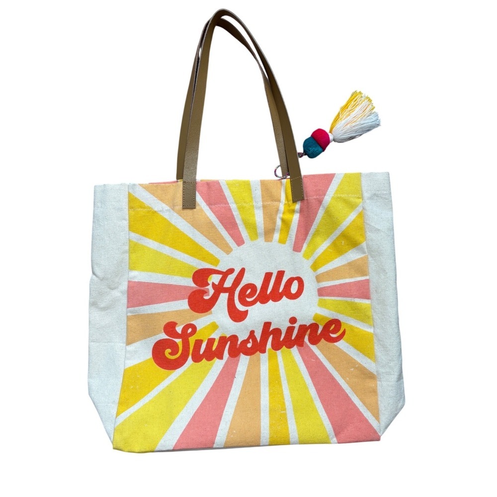 Hello Sunshine Beach Tote Canvas Bag With Pouch - Picture 2 of 7